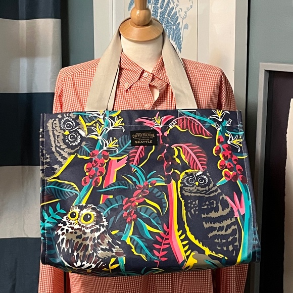 Chalo Seattle Coffee Culture Night Owls Coated Canvas Zipper Tote - 17 x 13 x 5" - Picture 2 of 15